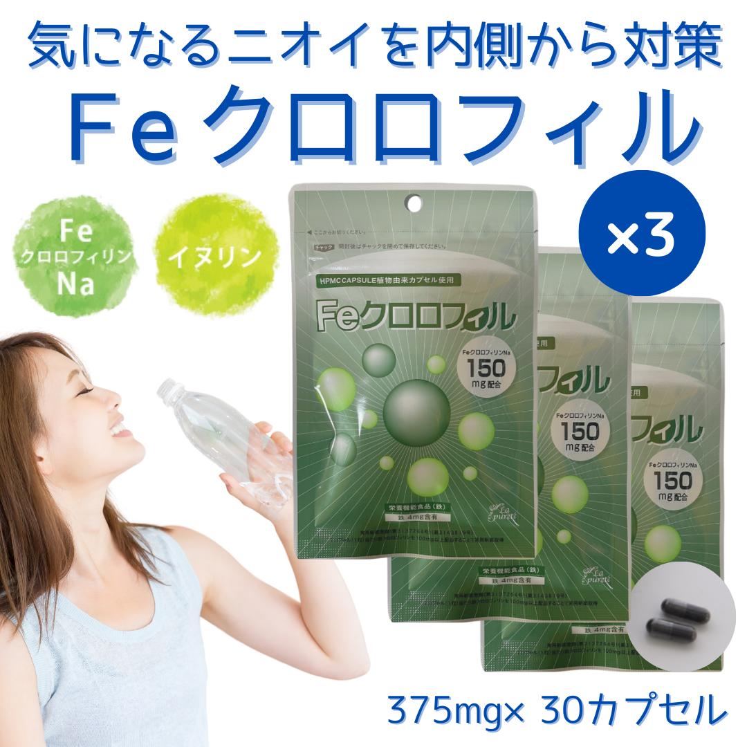 【1袋あたり1810円+P12倍】 Feクロロフィル 30カプセル ×3袋 栄養機能食品 加齢臭 口臭 ケア 体臭 足臭 汗臭 頭皮のニオイ 臭い対策 におい ...