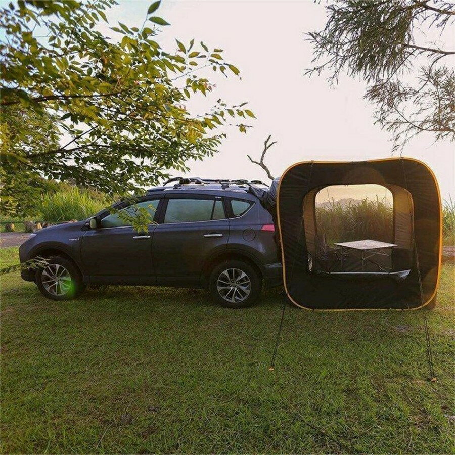 アンバーストアセレクトの防災対策 車中泊テントカーサイドタープ トランクテントポップアップテント キャンプ 日よけ 車と連結 SUVラポップアップテント 防水・UV機能 メッシュ窓付き 虫除け対策｜アングル3