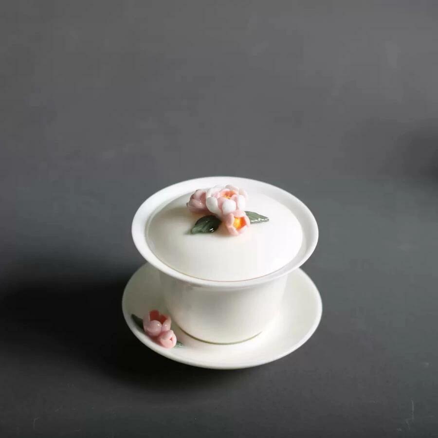 【新商品】【完売必至】中国伝統蓋碗 陶器 かわいい花柄 女性大人気 烏龍茶 中国茶葉 ウーロン茶 台湾茶