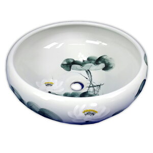 【送料無料】中華風水墨画魚の池絵柄つき円形カラー洗面器ボウル Ambest SL37J0 オーバーフロー無し 洗面ボール 手洗い鉢 洗面ボウル 洗面化粧台 洗面シンク 洗面台 リフォーム 和風 洋風 お洒落な 棚 収納 節水・節約 インテリア 室内 室外 アンティーク調