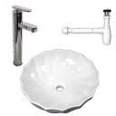【送料無料】白陶器楕花型デザインベッセル洗面器ボウル排水セット Ambest WL35R2 洗面器 水栓 排水金具 洗面ボウル 洗面化粧台 洗面シンク 洗面台 ...