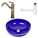 【送料無料】335x335中華風紺地細波絵柄円形洗面器ボウル排水セット Ambest WL37P2 洗面器 水栓 排水金具 洗面ボウル 洗面化粧台 洗面シンク 洗面台 リフォーム 和風 洋風 お洒落な 棚 収納 節水 節約 インテリア 室内 室外 アンティーク調