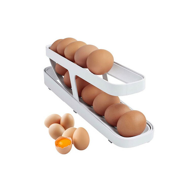 卵ケース 冷蔵庫収納 卵保護ケース エッグホルダー2段 自動 ローリング 卵ボックス 卵入れ キッチン収納 玉子収納 取り出し便利 冷蔵庫用 キッチン収納 たまごケース 1pcs 