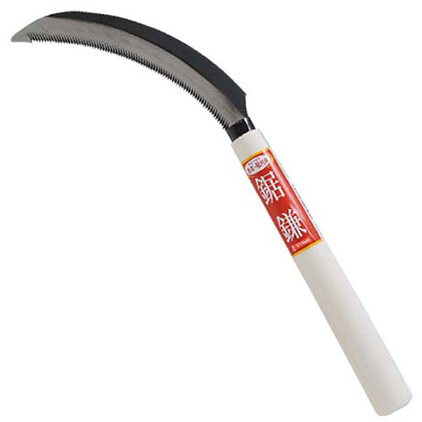品　番 25631 商品名 【E−Value】鋸鎌EG−140 特　長 ●除草・稲刈り作業用です。 ●全鋼刃で耐久性抜群。 仕　様 ●刃部：全鋼。 ●商品サイズ：幅130×高さ345×奥行30mm　 ●重量：100g 【材質】 ●刃部：刃物鋼。 ●柄部：木。 その他 【注意事項ほか】 ●本来の用途以外には使用しないで下さい。使用前には本体あるいは部品にがたつき・緩みが無いことを確認してください。 ●使用の際には保護めがね・手袋などを着用してください。使用後は汚れを取り、子供の手の届かない安全な場所に保管してください。