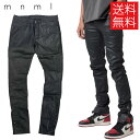 【送料無料】mnml M588 SNAP スキニー デニム パンツ フレアカット ブーツカット PU加工 ブラック 黒 SLIM DENIM PANTS Black ミニマル