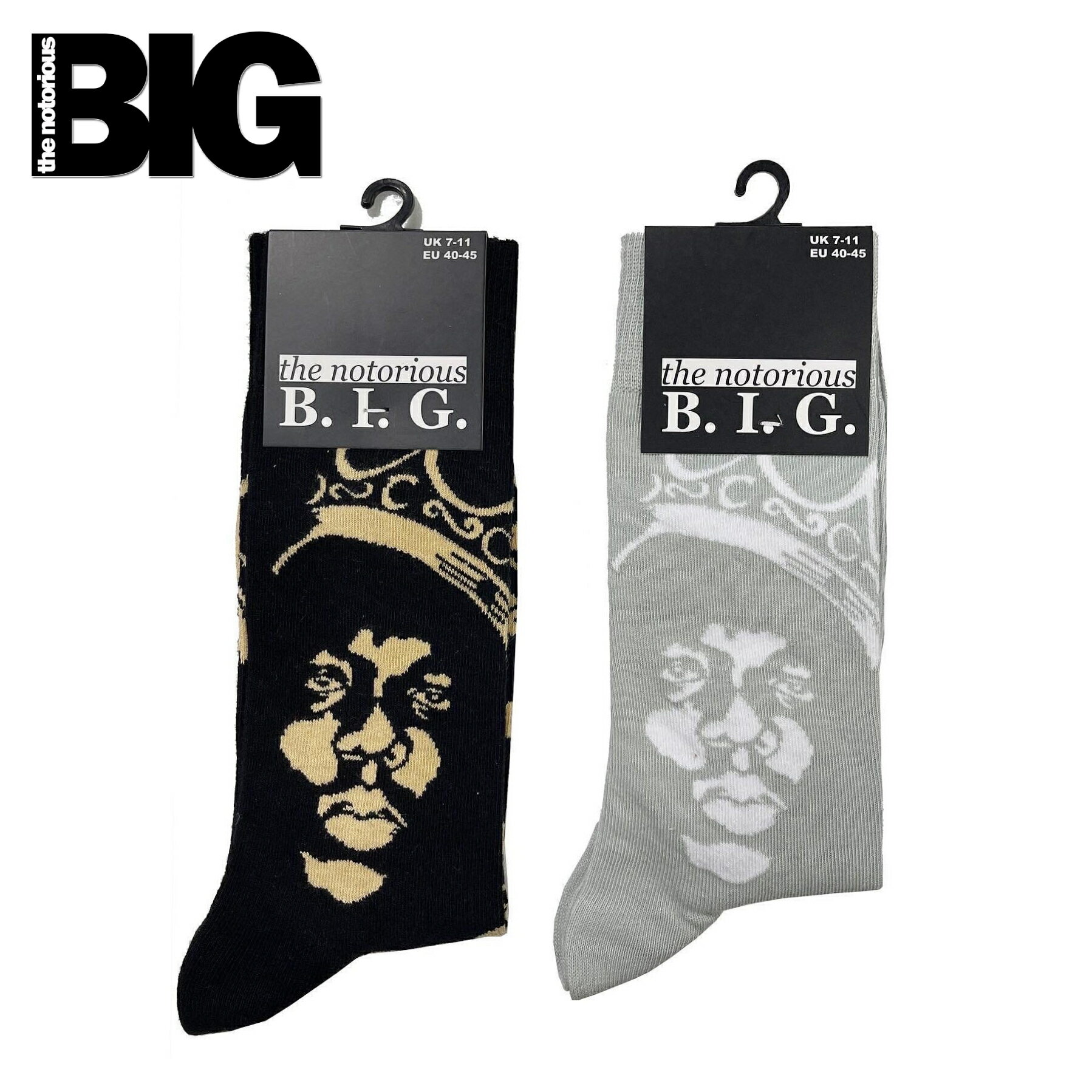 Notorious B.I.G. NOTORIOUS ライセンス オフィシャル ソックス ブラック グレー 公式 黒 灰 靴下 SOCKS Black Grey ノトーリアス・B.I.G. ビギー・スモールズ サイズ25cm-29cm