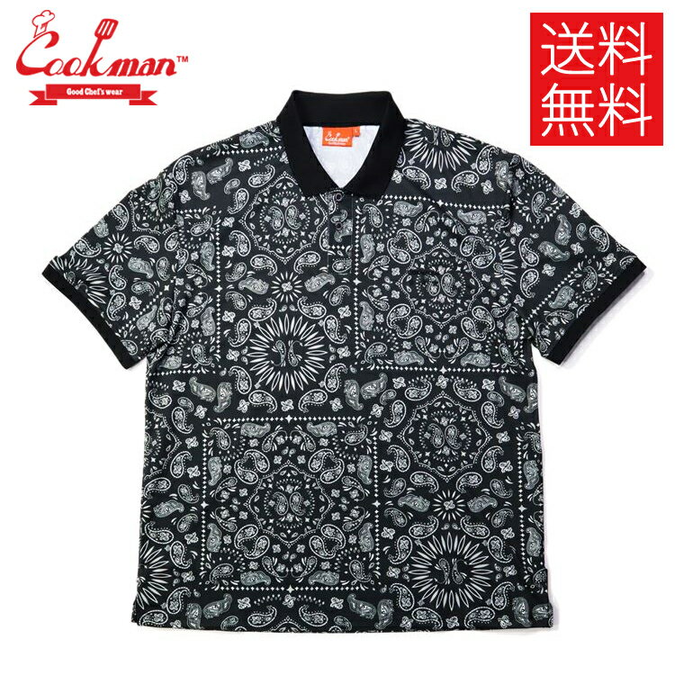 【送料無料】COOKMAN クックマン Polo Shirts ポロシャツ Paisley Black ペイズリー ブラック 半袖 黒 メンズ レディース 男女兼用 カジュアル