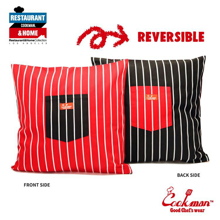 COOKMAN Cushion Pocket Cover リバーシブル クッションカバー ストライプ ブラック レッド Reversible Stripe Black & Red クックマン メンズ レディース 男 女 unisex ユニセックス