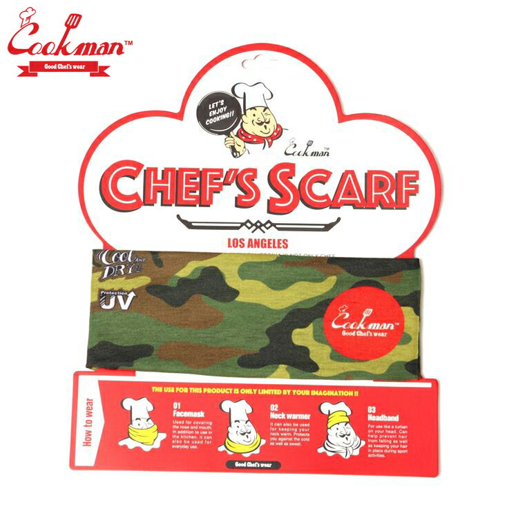 COOKMAN シェフ 3WAY スカーフ ウッドランド カモ グリーン Chef's Scarf Camo Green Woodland クックマン メンズ レディース 男 女 unisex ユニセックス