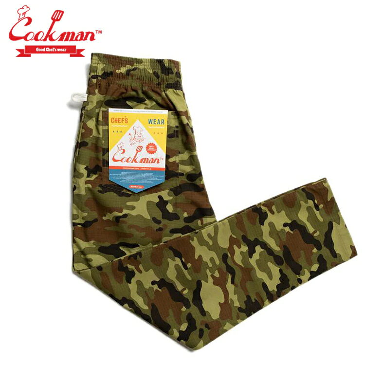COOKMAN クックマン Chef Pants シェフパンツ Ripstop Camo Green Woodland リップストップ カモ グリーン ウッドランドカモ 迷彩 緑 イージーパンツ メンズ レディース 男女兼用 カジュアル