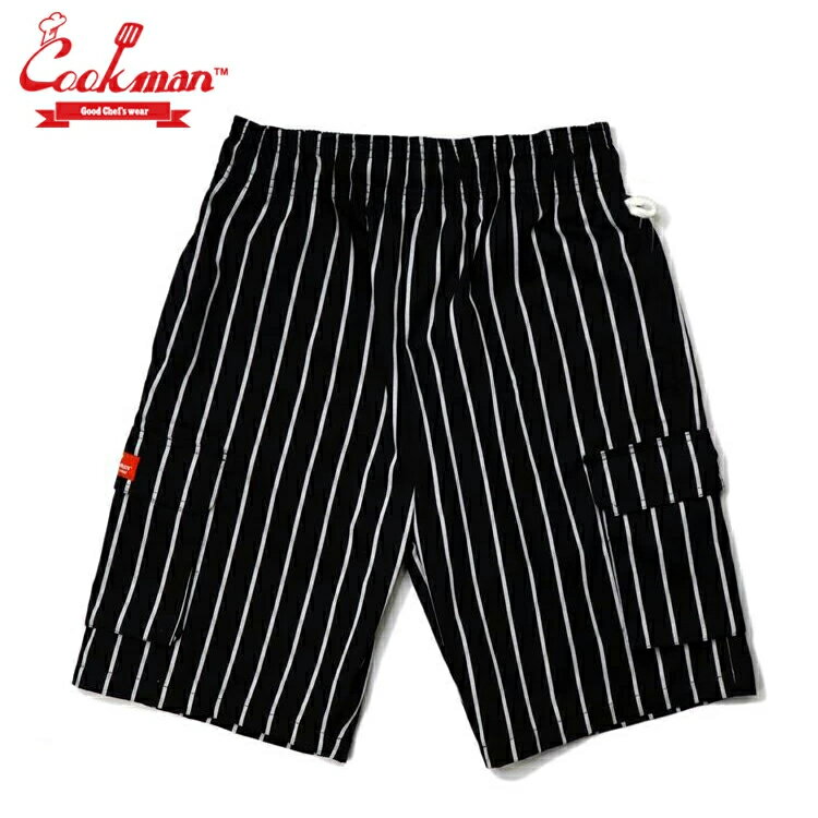 COOKMAN クックマン Chef Pants Short Cargo シェフパンツ ショート カーゴ Stripe Black ストライプ ブラック 黒 イージーパンツ メンズ レディース 男女兼用 カジュアル