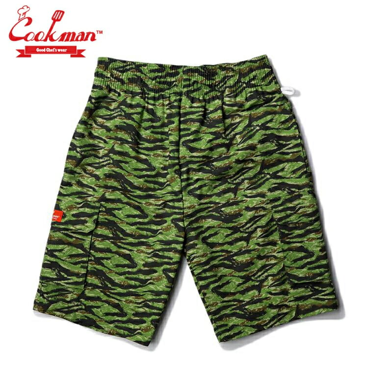 COOKMAN クックマン Chef Pants Short Cargo シェフパンツ ショート カーゴ Ripstop Camo Green Tiger リップストップ カモ グリーン タイガー 迷彩 緑 イージーパンツ メンズ レディース 男女兼用 カジュアル