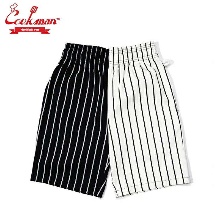 COOKMAN クックマン Chef Pants Short シェフパンツ ショート Crazy Pattern Stripe Black/White クレイジーパターン ストライプ ブラック/ホワイト 黒/白 イージーパンツ メンズ レディース 男女兼用 カジュアル