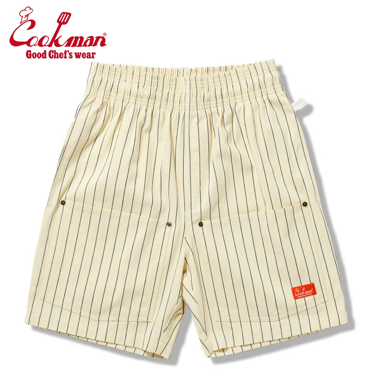 Rakuten - COOKMAN クックマン Chef Pants Short Front Pocket ショート シェフパンツ フロントポケット Herringbone Stripe Cream ヘリンボーン ストライプ クリーム