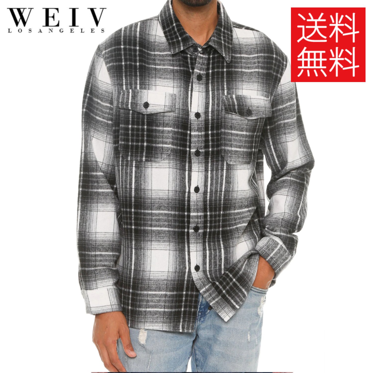 FLANNEL 【送料無料】WEIV LA Porter フランネルシャツ ブラック/ホワイト チェック 長袖 黒/白 Soft Flannel Shacket Shirts Black/White ウェイブ エルエー