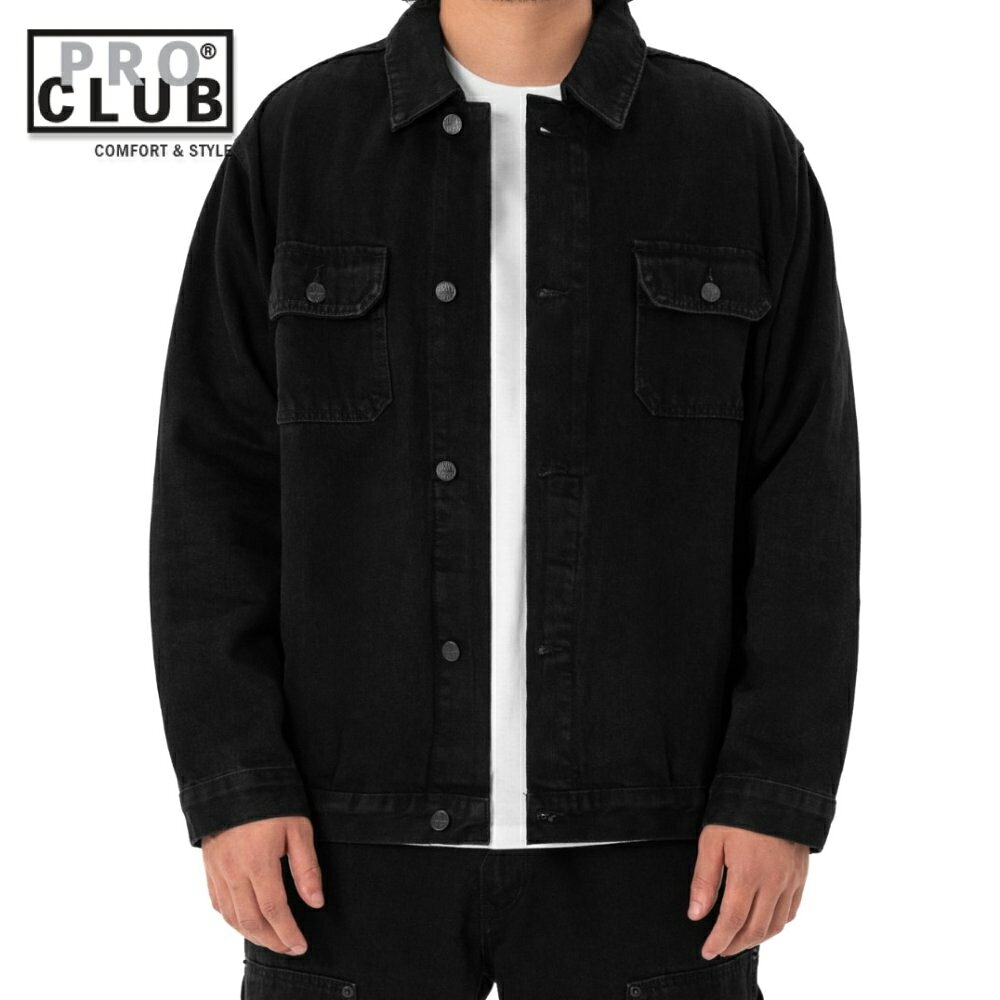 Rakuten - PRO CLUB HEAVY WEIGHT TWILL トラッカー デニムジャケット ブラック TRUCKER DENIM JACKET Black プロクラブ ストリートファッション