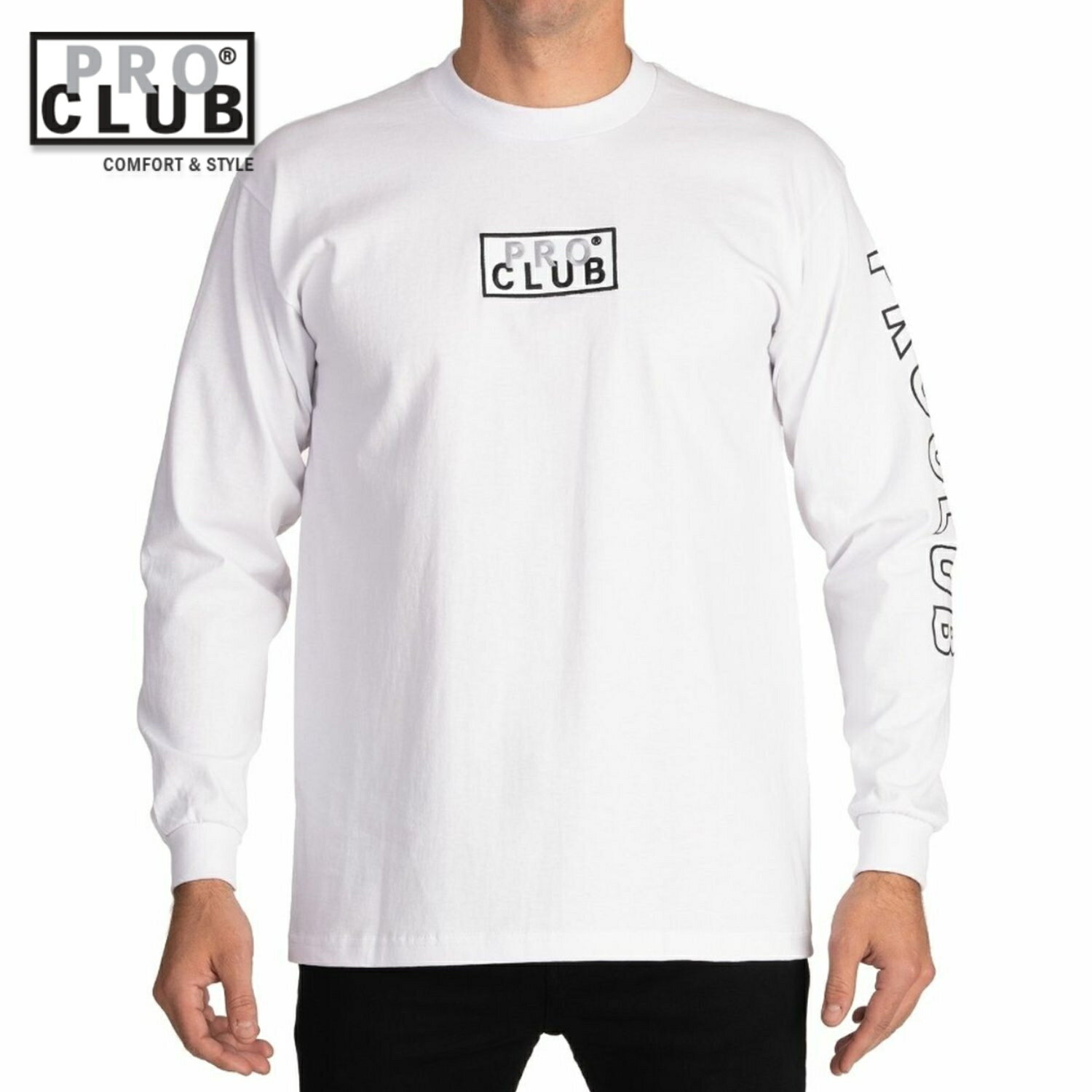 Rakuten - PRO CLUB EMBROIDERED BOX LOGO ヘビーウェイト ロンT ロングスリーブ ボックスロゴ ホワイト 白 長袖 LONG SLEEVE HEAVYWEIGHT T-SHIRT White プロクラブ