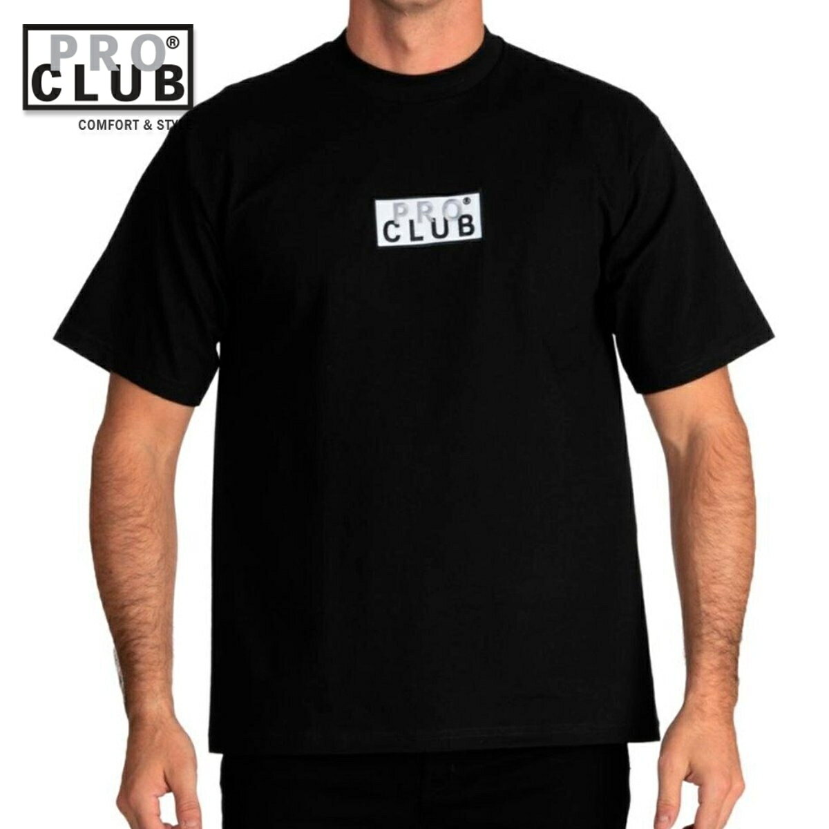 Rakuten - PRO CLUB EMBROIDERED BOX LOGO ヘビーウェイト Tシャツ ショートスリーブ ボックスロゴ ブラック 黒 長袖 HEAVYWEIGHT SHORT SLEEVE TEE Black プロクラブ