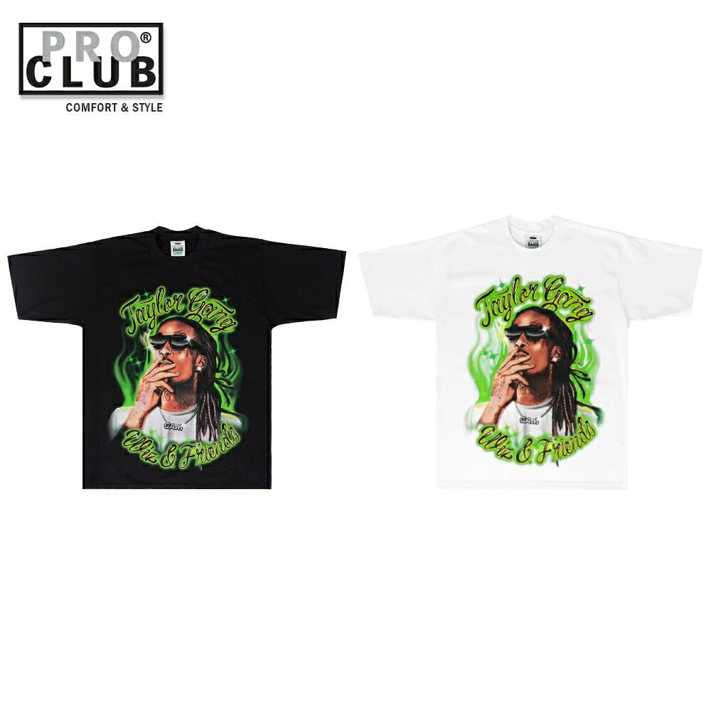 Wiz Khalifa ウィズ・カリファ PRO CLUB x TAYLOR GANG Wiz & Friends Airbrush Tシャツ ブラック ホワイト 黒 白 半袖 Tee Black White プロクラブ x テイラーギャング