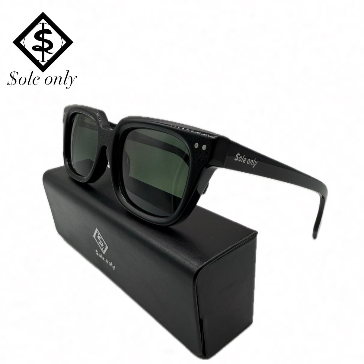 $ole only ソールオンリー Urban Edge Square アーバンエッジ スクエア sunglasses Black/Green サングラス ケース付き ブラック/グリーン メンズ レディース ユニセックス 男女兼用(4.0)