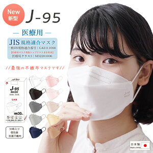 【正規品】J95 マスク 日本製 医療用 j95【JIS規格】1箱 30枚入 個別包装 クラスIII適合 JN95の新型 不織布マスク カジュアル ビジネス 4層 3D立体 国産 持ち運びしやすい サージカルマスク mask おしゃれ スタイリッシュデザイン 口紅がつきにくい J95マスク