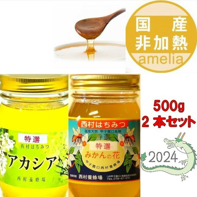 ＼2024年福袋！／【自家製特選はちみつ500g2本セット】国産 非加熱 はちみつ 自家製 お歳暮 母の日 お中元 ギフト 内祝い 蜂蜜 ハチミツ 瓶詰 福袋 送料無料 アメリア amelia 西村はちみつ