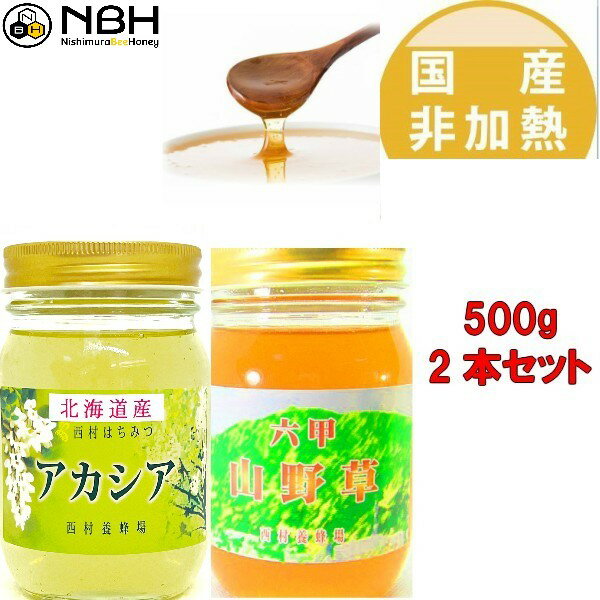はちみつ 国産 非加熱 無添加 自家製 【期間限定で北海道アカシアx六甲山野草】【500g2本セット】 敬老..