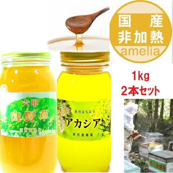 【期間限定で六甲山野草xアカシアのセットになります！】国産 非加熱 自家製 はちみつ 【1kg2本セット】 お中元 ギフ…