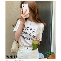 ロゴTシャツカットソートップスレディース半袖5分袖英語大人ゆったりプリントTシンプルコットン混仕事オフィス通勤おしゃれ可愛い2021春夏新作【lgww-at3243】【予約販売:15-20日】【送料無料】メ込