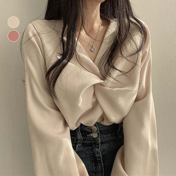トップス Vネック シャツ 大人可愛い シンプル 上品 シック キレイめ ガーリー デート 女子会 レディース トレンド おしゃれ デザイン おすすめ 人気 プチプラ 韓国ファッション 【atp302-057】【予約販売：15-20日】【送料無料】メ込2のサムネイル