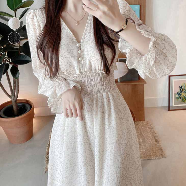 シフォンフローラルワンピース シフォンドレス ワンピース 花柄 デート ウエストシャーリング 小花柄 女子会 【awp302-217】【予約販売：15-20日】【送料無料】メ込2のサムネイル