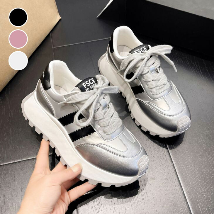 【半額クーポン対象】厚底 スニーカー 靴 歩きやすい ウォーキング アウトドア レースアップ スポーティ 美脚 きれいめ カジュアル ガーリー デート シンプル お洒落 レディース 大人 韓国ファッション【k3-df20231】【予約販売：3月14日入荷予定順次発送】【送料無料】宅込のサムネイル