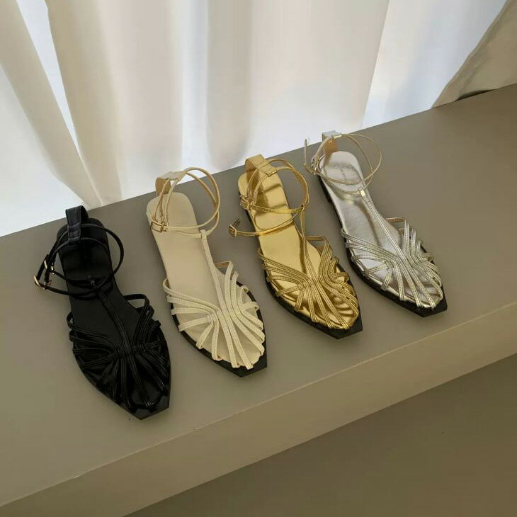 【半額クーポン対象】細ストラップ サンダル ローヒール フラットシューズ ビーチサンダル クロス Tストラップ 軽い 歩きやすい 柔らかい 疲れない おしゃれ 海 夏 韓国 華奢 美脚 パーティ 二次会 【ashss24-464】【予約販売：15-20日】【送料無料】宅込のサムネイル