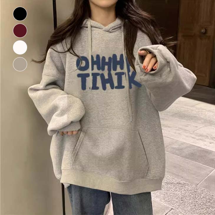 【半額クーポン対象】パーカー レディース 大きめ フード付きパーカー オーバーサイズ ビッグシルエット アウター ロゴ 長袖 ゆったり 大きい 体型カバー レディース トップス 韓国ファッション 【24aw-it04】【予約販売：15-20日】【送料無料】宅込のサムネイル