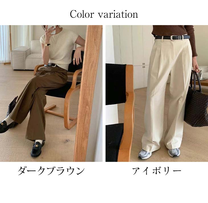 ワイドパンツ ボトムス タック ダブルタック センタープレス ゆったり 美脚 体型カバー 無地 春夏 おすすめ レディース オシャレ トレンド 人気 プチプラ 韓国ファッション【24aw-it59】【予約販売：15-20日】【送料無料】メ込2 amely-10021034 AMELY サンプル画像2