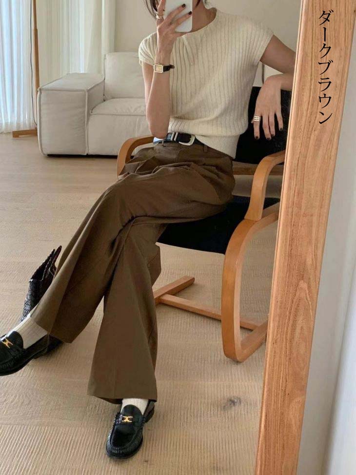 ワイドパンツ ボトムス タック ダブルタック センタープレス ゆったり 美脚 体型カバー 無地 春夏 おすすめ レディース オシャレ トレンド 人気 プチプラ 韓国ファッション【24aw-it59】【予約販売：15-20日】【送料無料】メ込2 amely-10021034 AMELY サンプル画像3