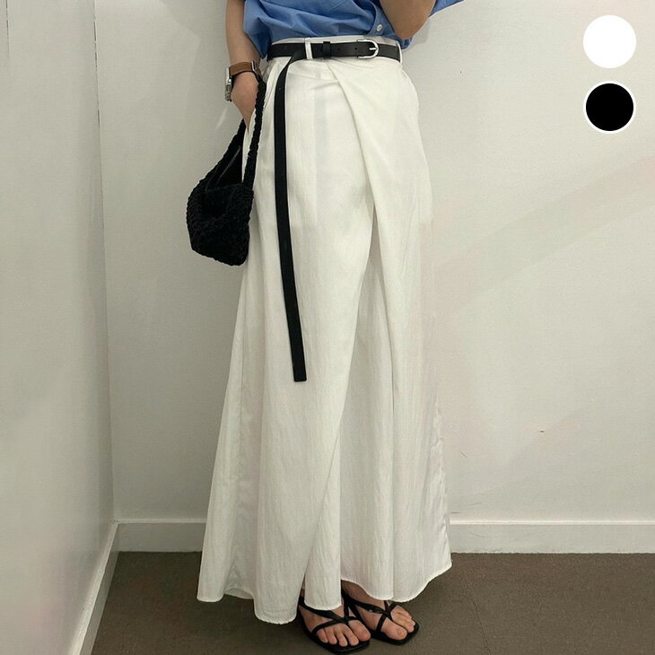 【半額クーポン対象】ハイウエスト フロントタッグ ロングスカート プリーツ風 Aライン 無地 シンプル マキシ 女子会 春夏 おすすめ レディース オシャレ トレンド 人気 プチプラ 韓国ファッション【6670-fx】【予約販売：15-20日】【送料無料】メ込2のサムネイル