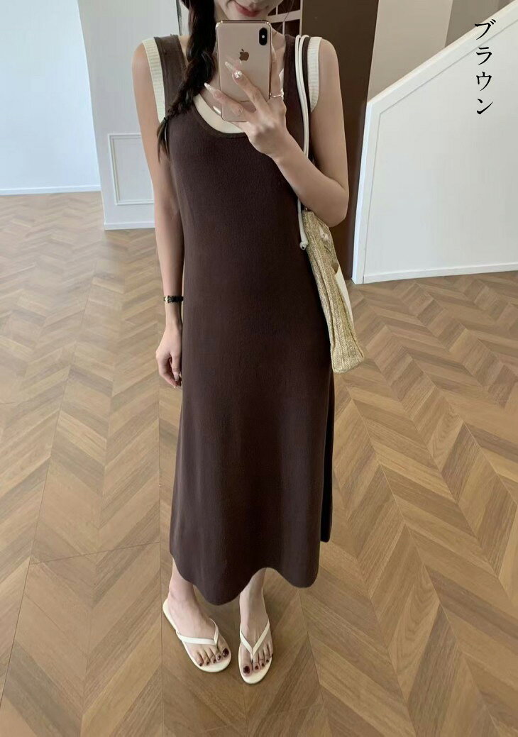 【半額クーポン対象】ワンピース ノースリーブ ニットワンピ ロング シンプル 大人かわいい キレイめ デート おすすめ おしゃれ レディース トレンド 人気 プチプラ 韓国ファッション 2026春夏新作 【1337-jm】【予約販売：15-20日】【送料無料】メ込2 amely-10021676 AMELY サンプル画像3