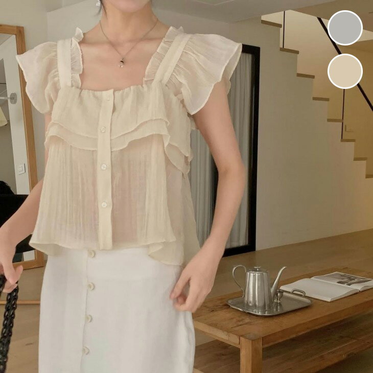 【半額クーポン対象】シアー フリル ブラウス フェミニン 大人ガーリー 可愛い デート 透け感 涼しい おすすめ おしゃれ レディース トレンド 人気 プチプラ 韓国ファッション 2025春新作 【1664-fx3】【予約販売：15-20日】【送料無料】メ込2のサムネイル