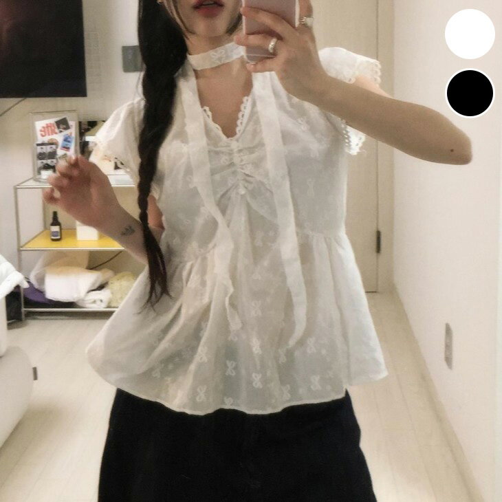 ブラウスチョーカーモチーフトップス...