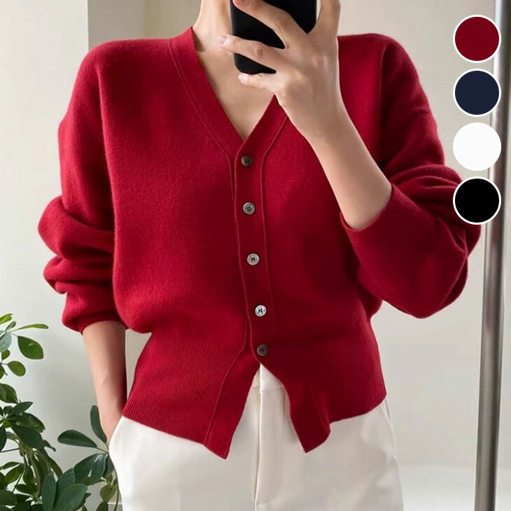カーディガン ニット ショート丈 Vネック ボレロ 羽織り トップス シンプル 秋冬 長袖 ゆったり 無地 おすすめ レディース オシャレ トレンド 人気 プチプラ 韓国ファッション 【0720-tb】【予約販売：15-20日】【送料無料】メ込2のサムネイル