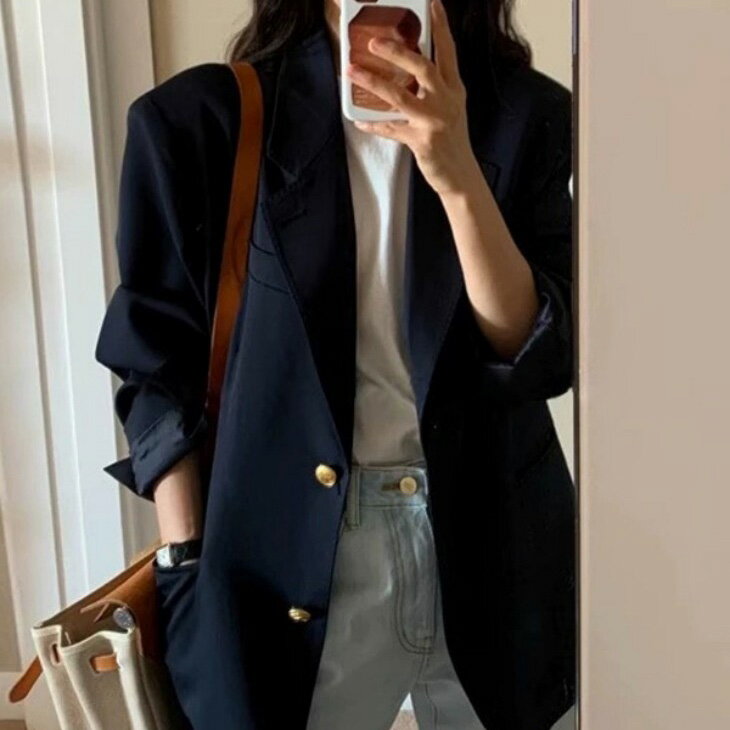 【半額クーポン対象】ダブルボタン テーラードジャケット 金ボタン オーバーサイズ キレイめ 大人カジュアル オフィス 通勤 デート おすすめ レディース オシャレ トレンド 人気 プチプラ 韓国ファッション 【11202-fx2】【予約販売：15-20日】【送料無料】宅込のサムネイル