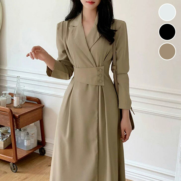 【半額クーポン対象】カシュクール風 ウエストベルト Vネック 襟付き ラップ風ワンピース キレイめ 上品 オフィスカジュアル おすすめ おしゃれ レディース トレンド 人気 プチプラ 韓国ファッション 2025新作 【712-fx3】【予約販売：15-20日】【送料無料】宅込