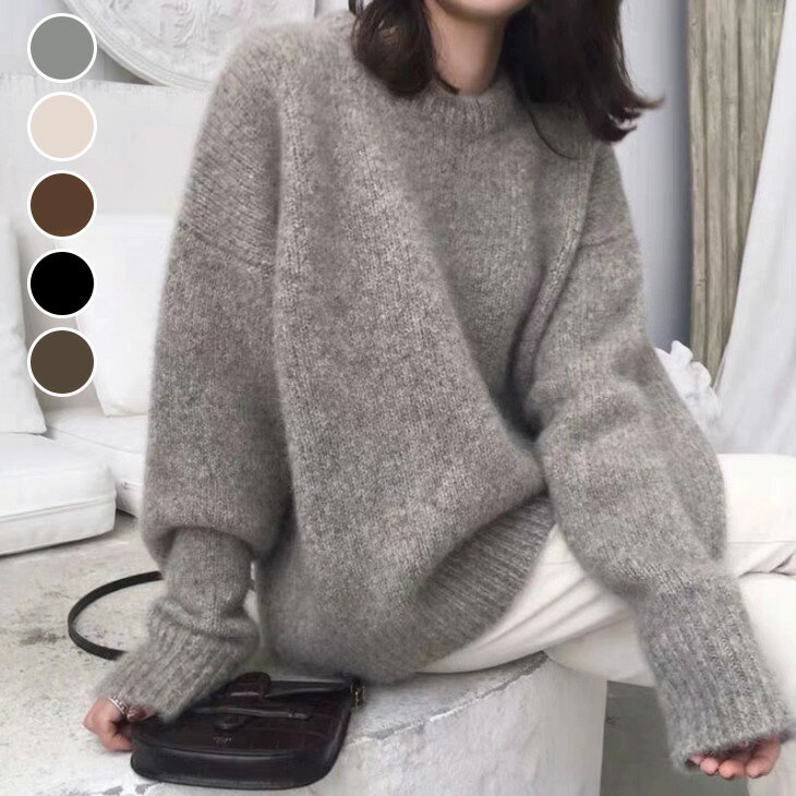 【半額クーポン対象】ニット トップス セーター クルーネック ゆったり ドロップショルダー 長袖 リブ袖 プルオーバー おすすめ おしゃれ レディース トレンド 人気 プチプラ 韓国ファッション 2025秋冬新作?【atp25-1272】【予約販売：15-20日】【送料無料】宅込のサムネイル