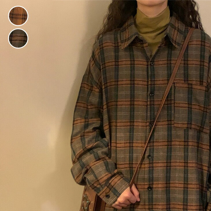 【半額クーポン対象】チェックシャツ カジュアル ルーズシャツ オーバーサイズ チェック 羽織り シャツ ブラウス 長袖 秋冬 おすすめ レディース オシャレ トレンド 人気 プチプラ 韓国ファッション【atpss25-dk02】【予約販売：15-20日】【送料無料】メ込2のサムネイル