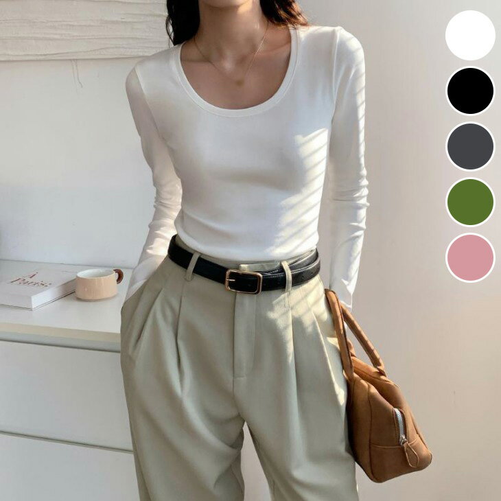 樂天商城 - 【半額クーポン対象】深めUネック 長袖 ロンT フィットシルエット Tシャツ コンパクト トップス インナー使い 伸縮性 きれいめカジュアル レディース 【a26-wp2001】【予約販売：15-20日】【送料無料】メ込2