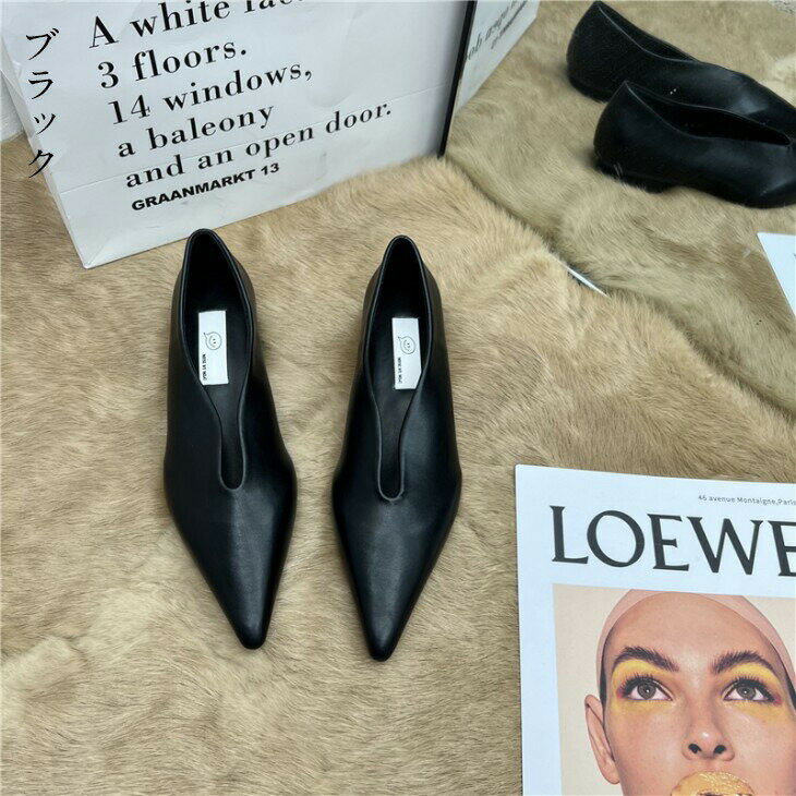 【半額クーポン対象】パンプス ポインテッドトゥ Vカット ローヒール 痛くない 通勤 靴 シューズ 可愛い きれいめ カジュアル ガーリー 女子会 シンプル お洒落 レディース 大人 韓国ファッション【ash501-005】【予約販売：15-20日】【送料無料】宅込 3
