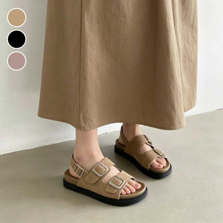 樂天商城 - ダブルベルト サンダル バックストラップ スポーツサンダル 軽量 歩きやすい ぺたんこ フラットソール 春夏 レディース シューズ 靴 カジュアル ベルトデザイン 楽ちん 韓国ファッション　 【ash604-033】【予約販売：15-20日】【送料無料】宅込