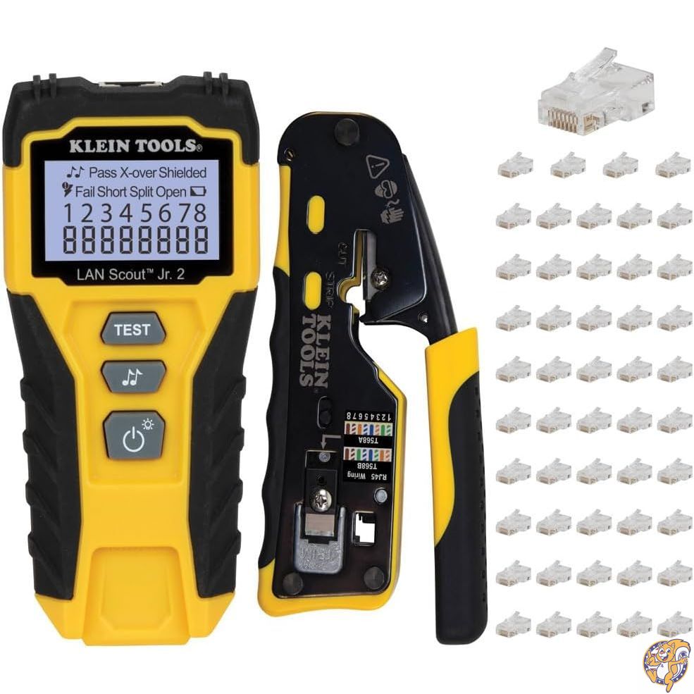RJ45 Cable Tester Kit with LAN Scout Jr. 2, Coax Crimper/Stripper/Cutter Tool and Pass-Thru Modu..