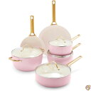 【全品1000円割引★オープン記念】GreenPan パボダセラミックノンスティック(CC002445-001) 調理器具鍋とパンズセット、10個 赤面ピンク